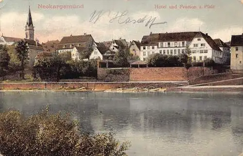 A163 Deutschland 1907 Neckargemünd Hotel und Pension z Pfalz Vintage Postkarte