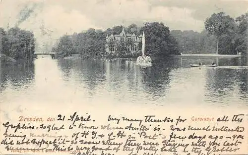 A143 Deutschland 1900 Carolasee Dresden Brunnenboot Vintage Postkarte