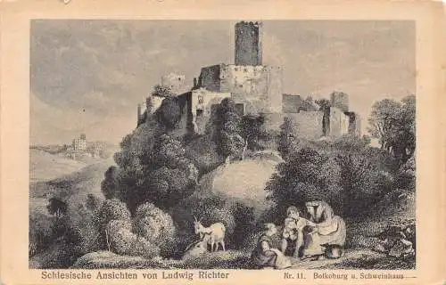 A141 Polen Künstlerkarte Schloss Bolkow Bolkenhain signiert Ludwig Richter Postkarte