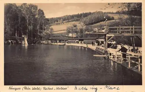 A143 Deutschland Königsee Thür Wald Freibad Waldsee RPPC Vintage Postkarte