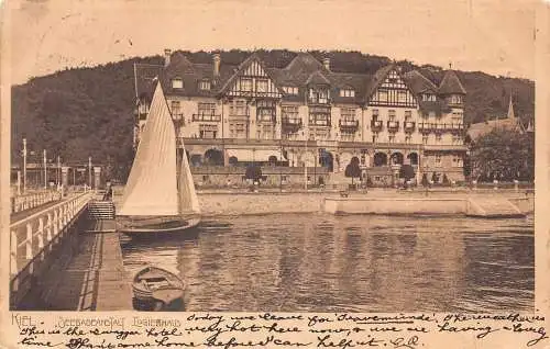 A143 Deutschland Kiel 1905 Seebadenstalt Logierhaus Segelboot Oldtimer Postkarte