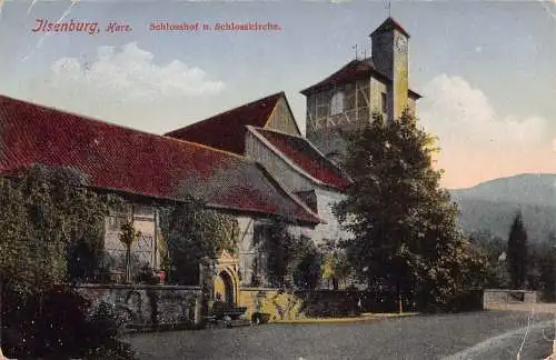 A140 Deutschland 1929 Ilsenburg Harz Schlosshof Schlosskirche Kirche Postkarte