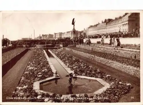 L234 England 1936 King Edward Peace Memorial versunkene Gärten Brighton Postkarte