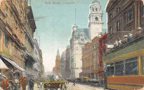 L233 England 1907 Dale Street Liverpool Doppeldecker Pferde Litho Postkarte