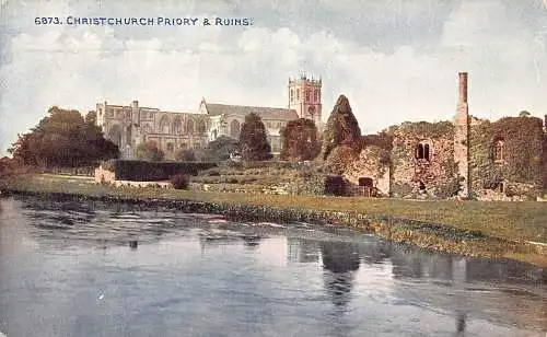 L233 England 1924 Christchurch Priory & Ruins Vintage Postkarte