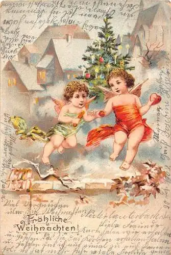 L102 Weihnachtsgrüße 1903 Cherubs Weihnachtsbaum Vintage Postkarte