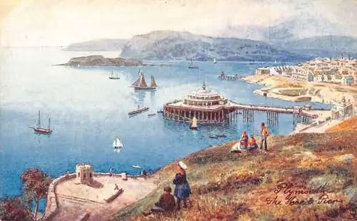 L237 England Hacke und Pier Plymouth Boote Vintage Postkarte