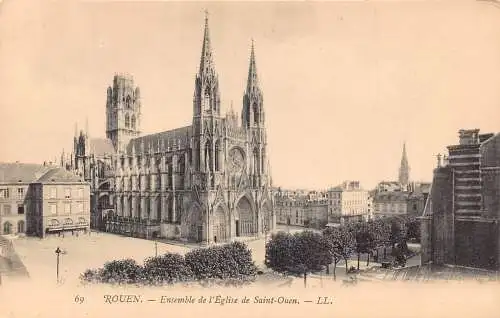 C062 Frankreich Rouen Ensemble de l'Eglise de Saint Ouen Vintage Postkarte