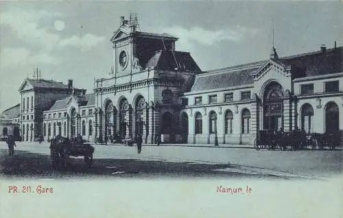 A977 Belgien Namur Gare Bahnhof Mondschein Vintage Postkarte