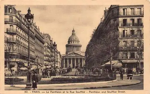 C062 Frankreich Paris Pantheon und Soufflot Straße Vintage Postkarte