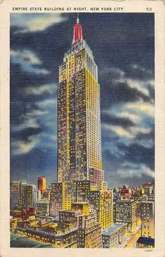 A972 USA 1946 Empire State Building at Night New York City Vintage Postkarte