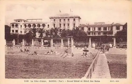 C064 Frankreich La Cote d'Azur Bandol Grand Hotel Hotel des Bains Vintage Postkarte