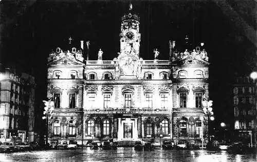 C064 Frankreich Lyon L'Hotel de Ville ilumine RPPC 1965 Vintage Postkarte