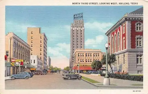 A970 US North Third Street Looks West Abilene Texas Hotel Wooten Autos Postkarte