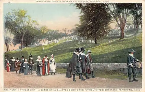 A970 US Pilgrim Procession Plymouth Tercentenary Massachusetts Postkarte