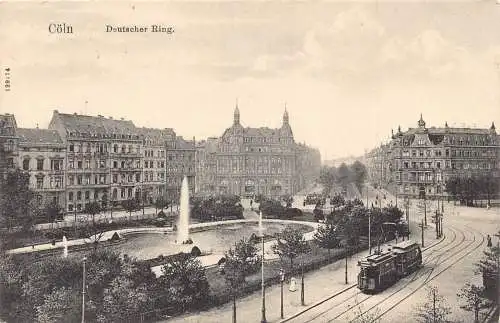 A138 Deutschland Köln Deutscher Ring Brunnen Straßenbahn Vintage Postkarte