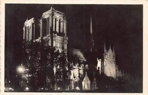 C064 Frankreich Paris la nuit Notre Dame Vintage Postkarte
