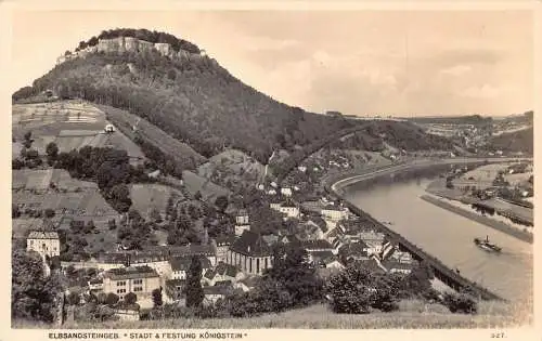 A139 Deutschland Elbsandsteingeb Stadt & Festung Königstein Dampfschiff Postkarte