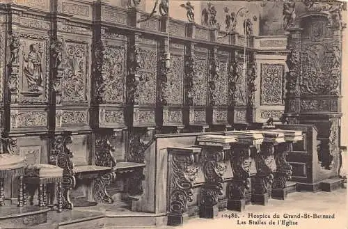 C065 Frankreich Hospiz du Grand St Bernard Les Stalles de l'Eglise Vintage Postkarte