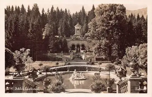 A139 Deutschland Schloss Linderhof Schloss Terrasse Teich RPPC Vintage Postkarte