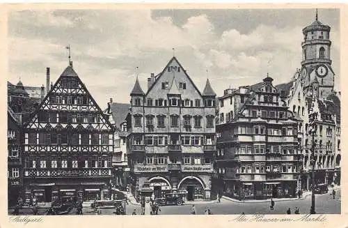 A138 Deutschland Stuttgart Alt Haeuser am Markt Autos Oldtimer Postkarte