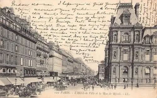 C066 Frankreich Paris L'Hotel de Ville et la rue de Rivoli 1903 Vintage Postkarte