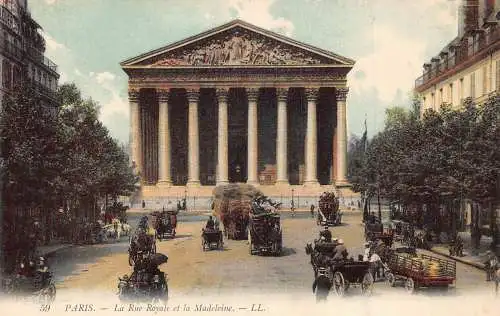 C066 Frankreich Paris La Rue Royale et la Madeleine Vintage Postkarte