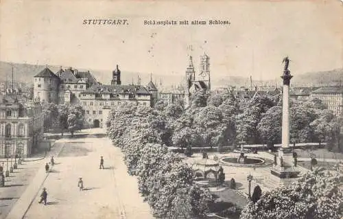A137 Deutschland 1910 Stuttgart Schlossplatz Alte Schlosssäule Vintage Postkarte