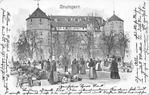 A137 Deutschland Stuttgart Alter Schlossmarkt Vintage Postkarte
