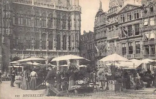 A133 Belgien 1918 Brüssel Grand'Place Marche aux Blumenmarkt Postkarte