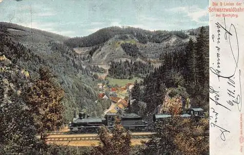 L193 Deutschland 1910 3 Linien Schwarzwaldbahn bei Bachjoerg Dampfzug Postkarte