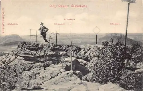 L193 Deutschland Saechs Schweiz Gohrischstein Mann auf Brücke Berggipfel Postkarte