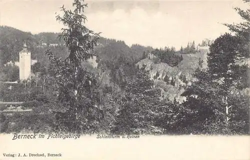 L208 Deutschland Berneck im Fichtelgebirge Burgturm und Ruine Vintage Postkarte