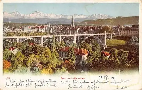 L209 Schweiz 1905 Bern und Alpen Gebirgsbrücke Litho Vintage Postkarte