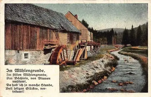 L208 Deutschland 1921 Im Mühlengrund Wassermühle Gedicht Vintage Postkarte