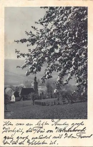L212 Deutschland 1939 unbekannt, blühender Baum Kirchenlandschaft Vintage Postkarte