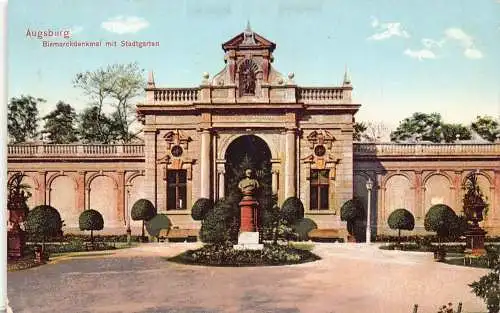 L210 Deutschland 1911 Augsburg Bismarck Denkmal Stadtgarten Garten Vintage Postkarte
