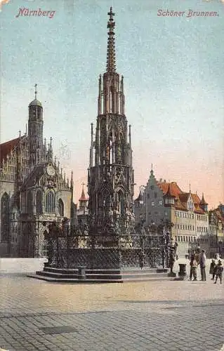 L213 Deutschland 1917 Nürnberg Schöner Brunner Denkmal Feldpost 1. Weltkrieg Postkarte
