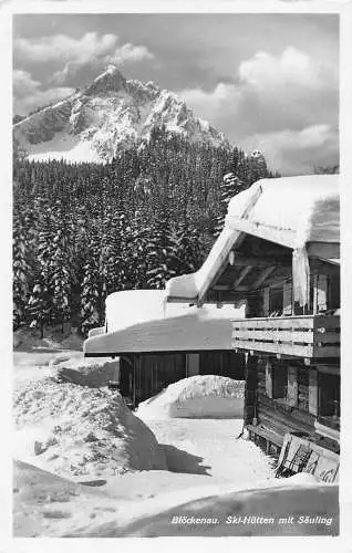 L213 Deutschland Bloeckenau Ski-Huetten mit Seuling Schneehütte RPPC Vintage Postkarte