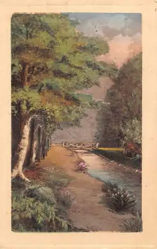 L213 Deutschland 1914 Braut über Fluss im Wald Gemälde Vintage Postkarte