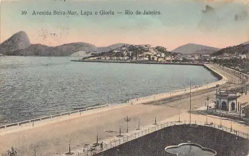 L248 Brasilien 1913 Avenida Beira-Mar Lapa e Gloria Rio de Janeiro Vintage Postkarte