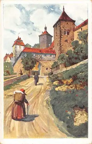L214 Deutschland Rothenburg o T Kobolzellertor Frau Vintage Postkarte