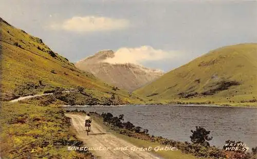 L231 England Wastwater and Great Gable Bicyclist Friths Wide Vintage Postcard