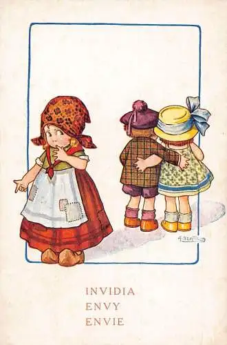 L093 Italien Kinder Neid Comic Humor Bertiglia signiert Vintage Postkarte