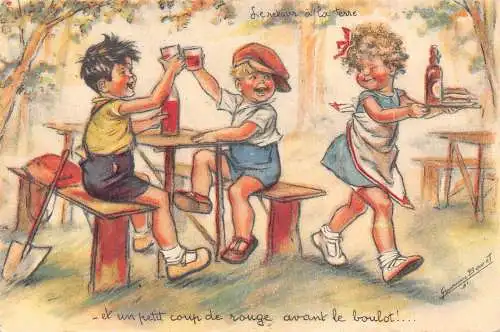 L093 Frankreich Kinder Erwachsene Haltung Humor G. Bouret signiert Vintage Postkarte