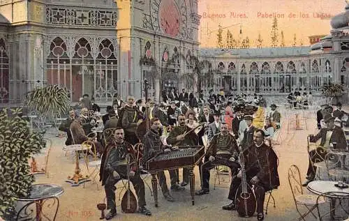A812 Argentinien Buenos Aires 1909 Pabellon de Lagos Musiker Restaurant Postkarte