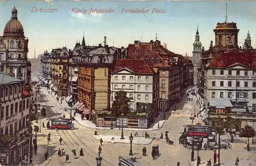 A020 Deutschland Dresden König Johannstr Pirnaischer Platz Straßenbahn Vintage Postkarte
