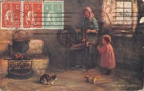 L283 Die fleißige Führerfrau Katze 1922 Oilette Postkarte