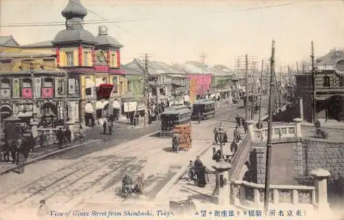 L274 Japan Ansicht der Ginza Straße von Shimbashi Tokyo Tram Rikscha Shop Postkarte