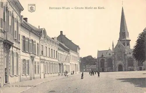 L116 Belgien Beveren Waes Central Square Kirche Vintage Postkarte